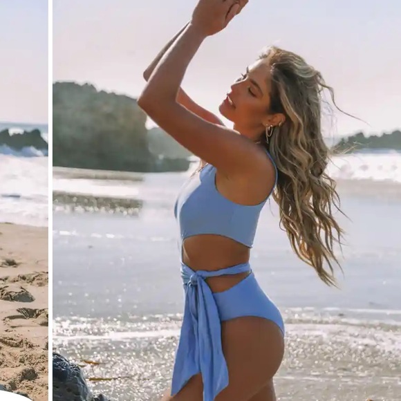 Blue One Shoulder One-Piece Swimsuit - Picture 9 of 12